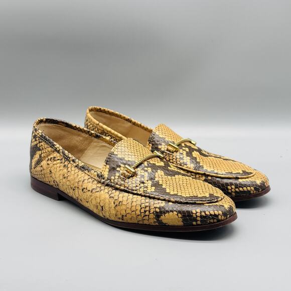 Sam Edelman Shoes Womens 7 Tan Brown Leather Bit Loafers Snakeskin Print - Picture 2 of 11